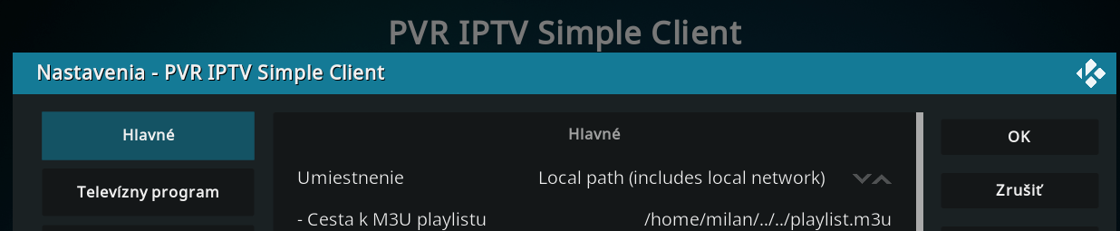 PVR IPTV Simple Client - Nastavenia.