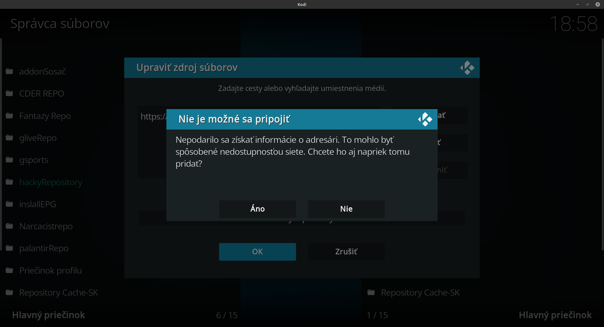 Kodi nefunguje,nie je možné sa pripojiť.