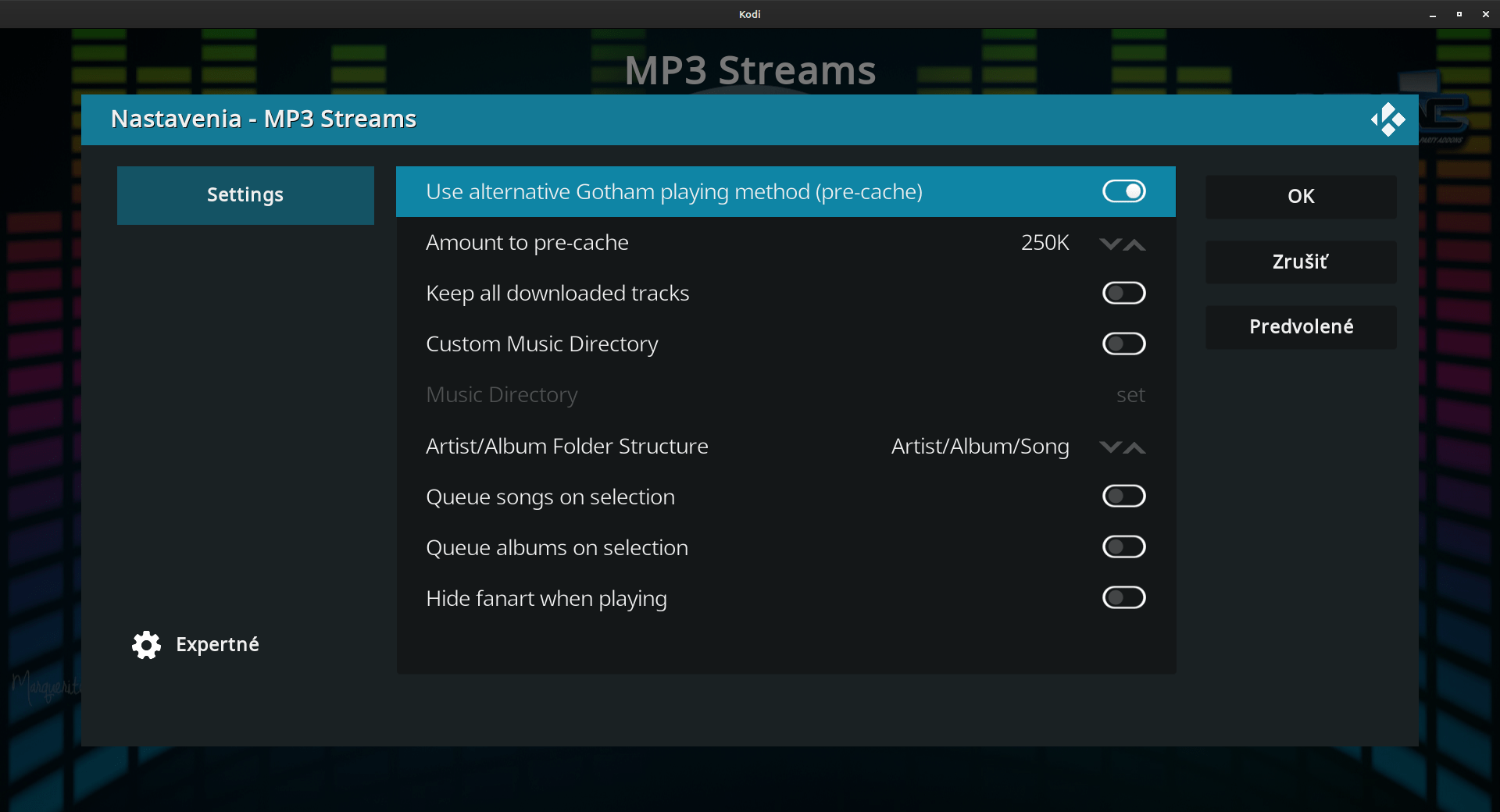 Konfigurácia nastavení MP3 Streams